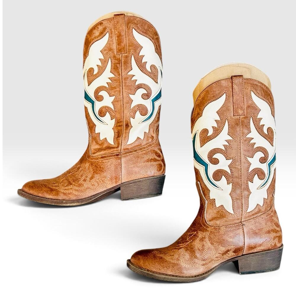 Matisse Stampede 2 Western Cowboy Boots Brown Turquoise Women’s 8.5 - Picture 6 of 16
